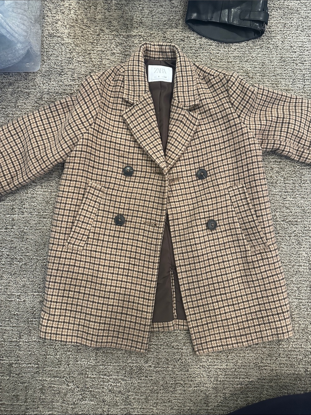 Zara kids Brown and Cream Checked Double-Breasted Coat